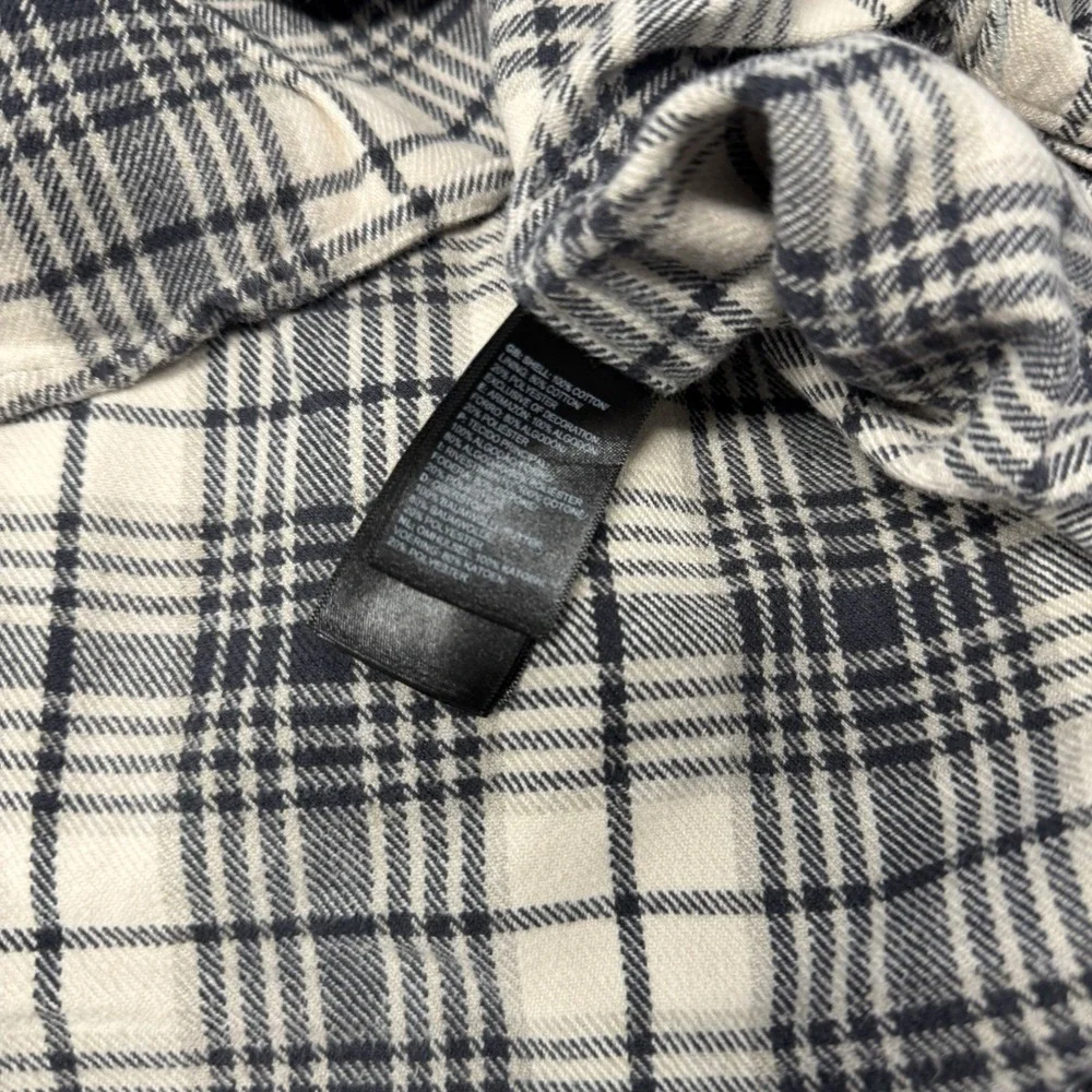 EUC The North Face Black White Gray Plaid Flannel Button Front Casual Shirt Sz L